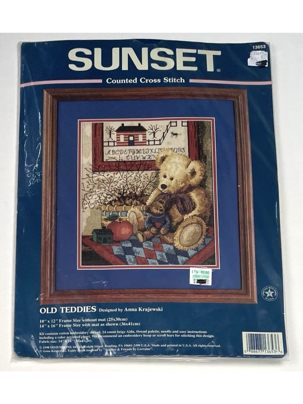1998 Dimensions SUNSET 10"x12" OLD TEDDIES 13653 Counted Cross Stitch NIP NEW